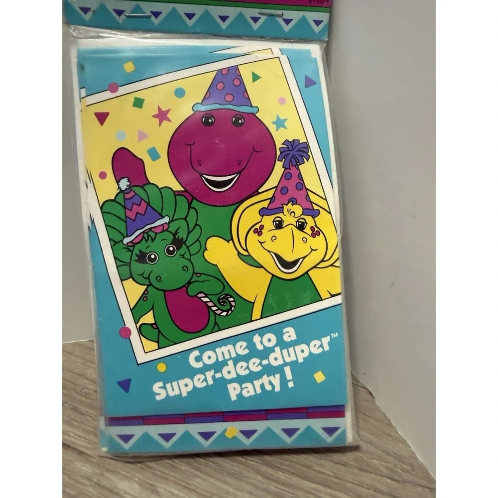 Vintage Barney & Baby Bop BJ 8 Birthday Party Invitations 1995 NEW NOS